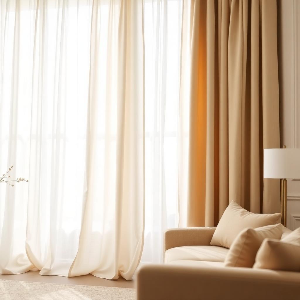 Elegant freshly cleaned curtains in a bright living room