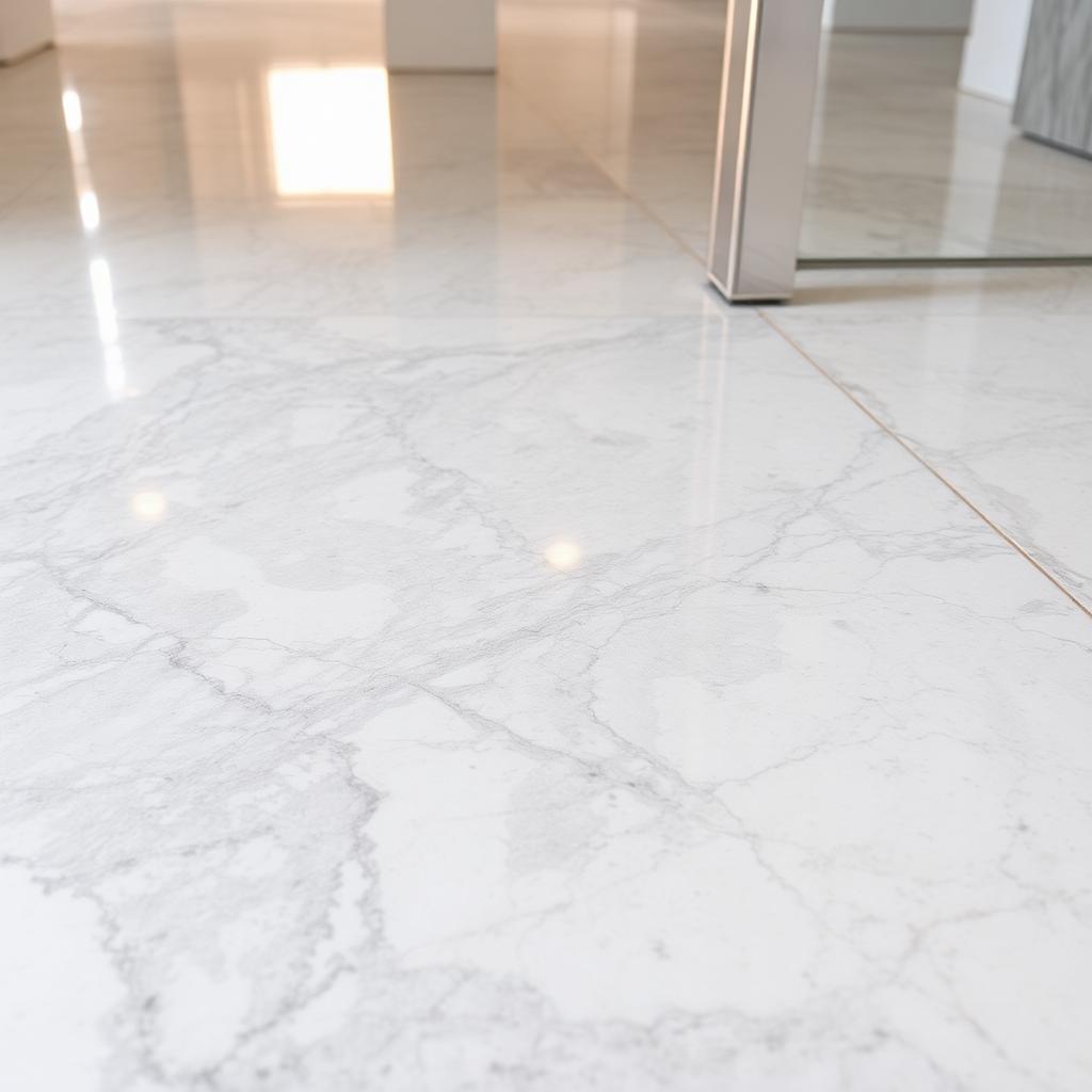 Polished marble floor freshly deep cleaned