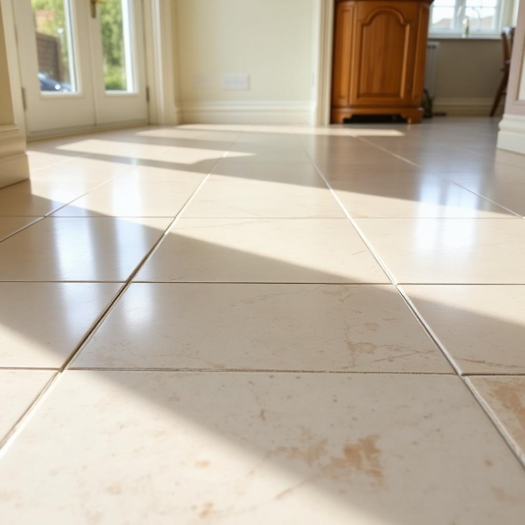 Freshly deep-cleaned ceramic tile floor with bright, refreshed grout lines